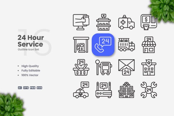 24 Hour Service Icons: Graphics and Icons for Modern Design