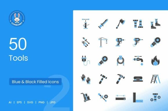 50 Tools Blue Black Icons Graphics
