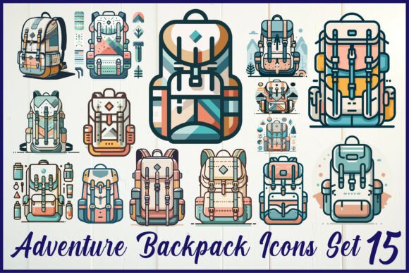 Adventure Backpack Icons Set – Graphics and Crafts