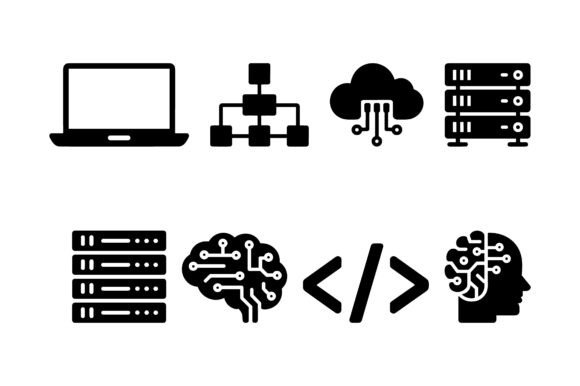 AI Data Science Icon Set: Graphics for Tech Projects