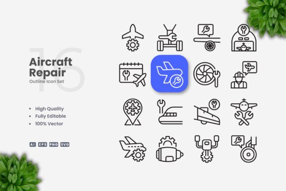 Aircraft Repair Icons: Graphics and Icons for Digital Sellers