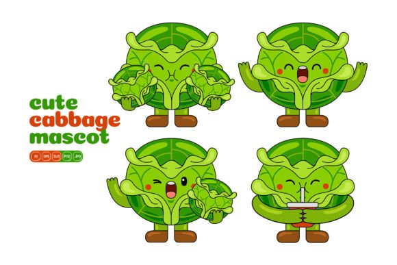 Cute Cabbage Mascot Vector Pack 03: Graphics for Local Branding