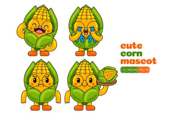 Cute Corn Mascot Vector Pack 02: Graphics & Illustrations for Crafters