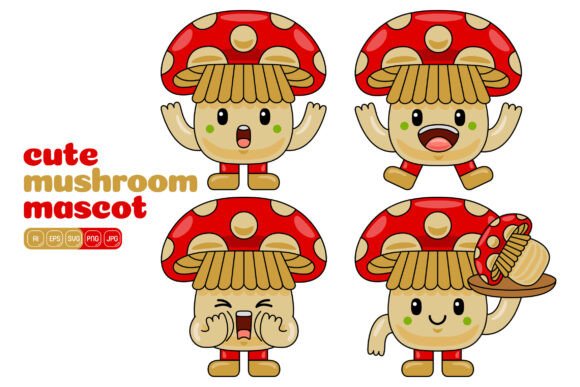 Cute Mushroom Mascot Vector Pack 01