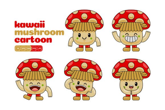 Cute Mushroom Mascot Vector Pack 02