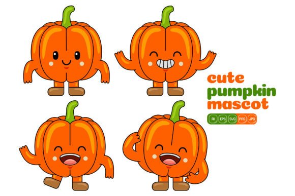 Cute Pumpkin Mascot Vector Pack 02: Graphics for Editorial & Web Design