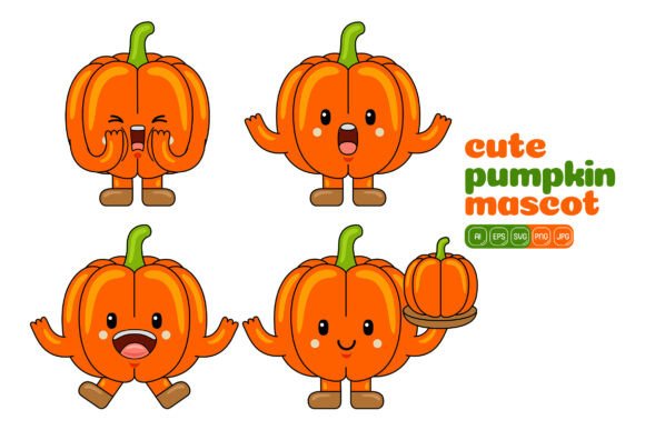 Cute Pumpkin Mascot Vector Pack 03