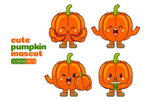 Cute Pumpkin Mascot Vector Pack 04: Graphics for Local Branding