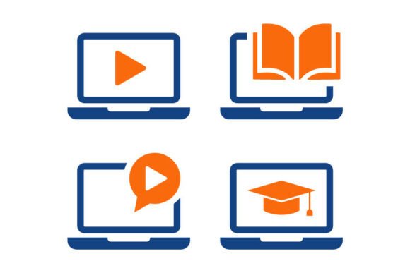 E-learning Laptop Icons Set