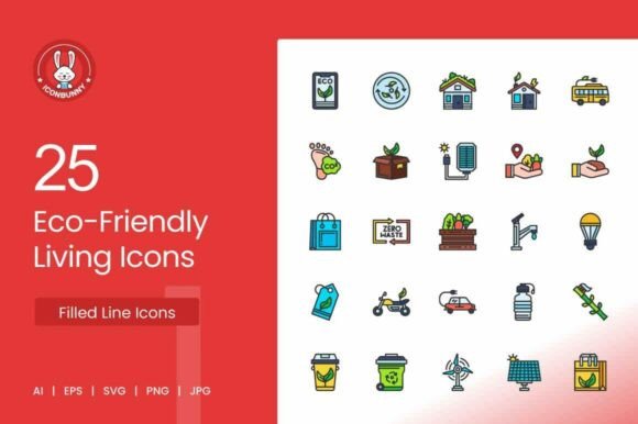 Eco-Friendly Living Filled Line Icons