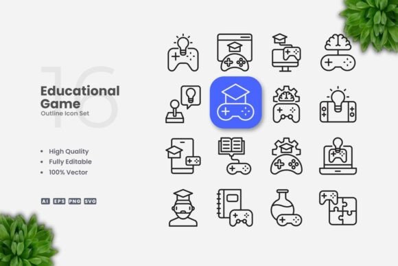 Educational Game Outline Icons Graphics