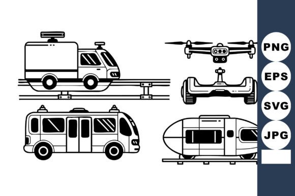Futuristic Transport Line Icons for Modern Graphics and Crafts