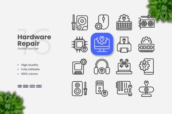 Hardware Repair Outline Icons