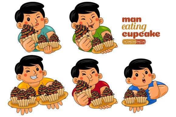 Man Eating Cupcake Vector Pack 01: Graphics and Illustrations for Creative Projects