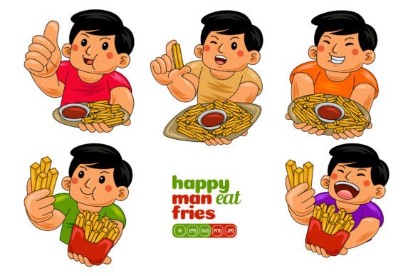 Man Eating French Fries Vector Pack 01: Graphics and Illustrations for Creative Marketing