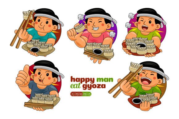 Man Eating Gyoza Vector Pack 02: Graphics for Real Local Business Branding