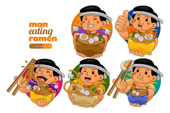 Man Eating Ramen Vector Pack 01: Graphics and Illustrations for Real Publishing