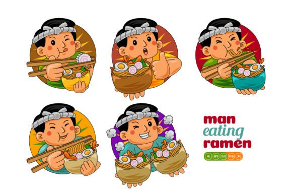 Man Eating Ramen Vector Pack 02: Graphics and Illustrations for Creative Campaigns
