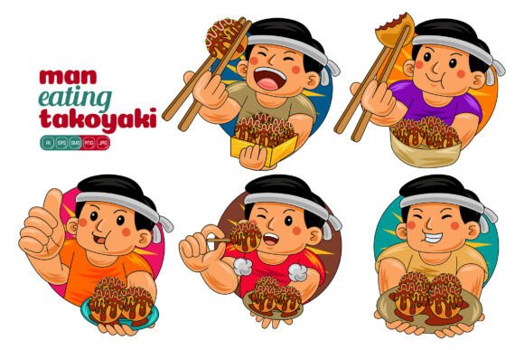 Man Eating Takoyaki Vector Pack 02: Graphics and Illustrations for Creative Projects