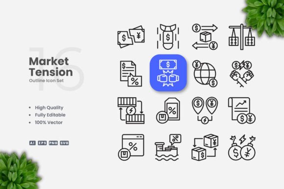 Market Tension Outline Icons: Graphics with a Bold Edge