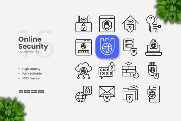 Online Security Outline Icons: Graphics and Icons for Modern Design
