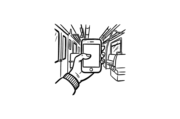 Person Using Smartphone on Public Transp Graphics and Illustrations