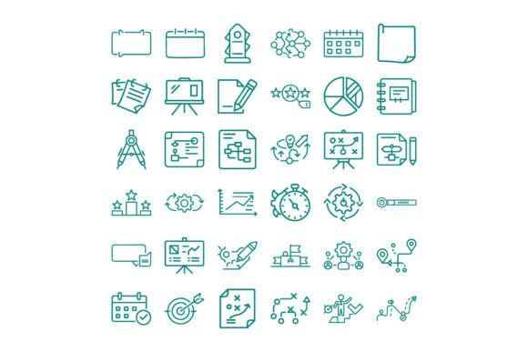 Planning Outline Icon Set Graphics