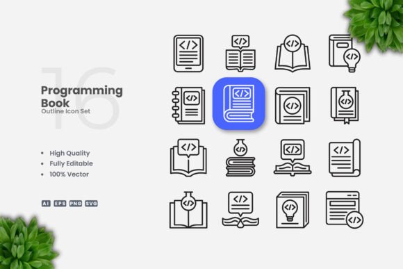 Programming Book Outline Icons Graphics