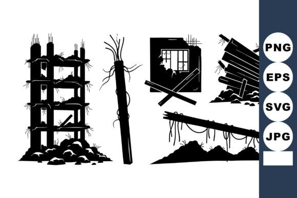 Ruined Concrete Silhouette Set for Crafts and Graphics