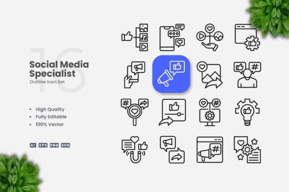 Social Media Specialist Outline Icons