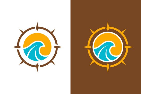 Wave Summer Logo with Compass Frame Graphics